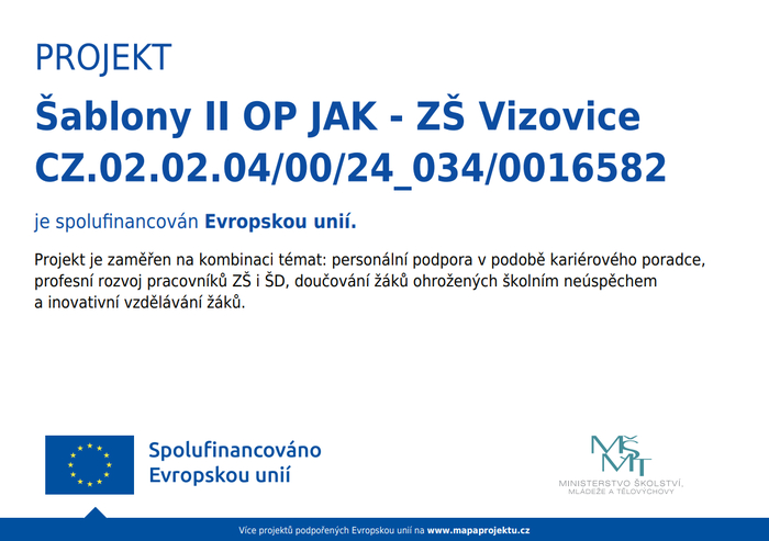 Projekt ŠABLONY II OP JAK – ZŠ Vizovice 
